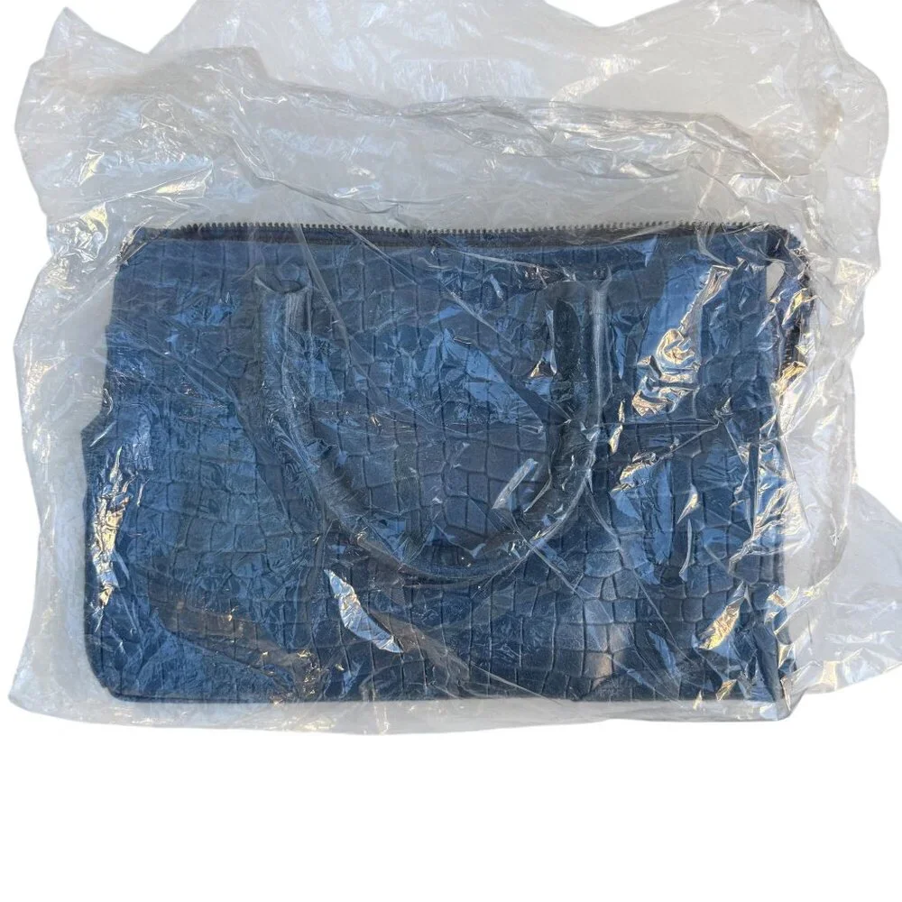 Borse in Pelle Italy Blue Croc Embossed‎ Genuine Leather Satchel Crossbody Bag